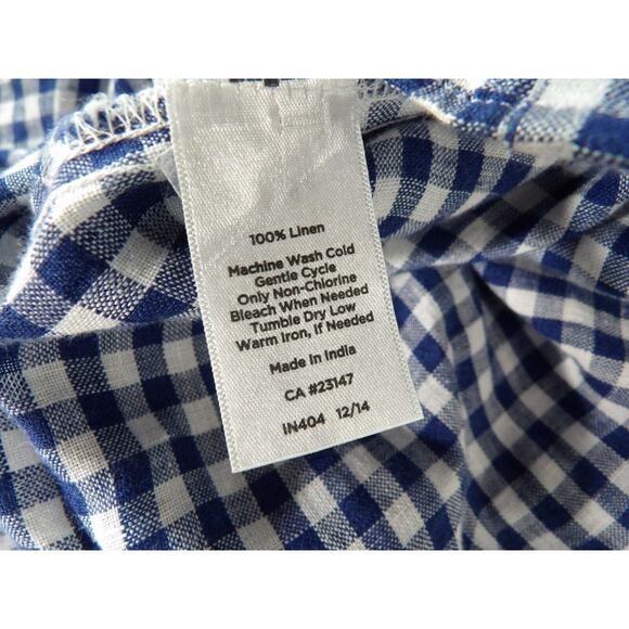 Talbots Linen 1XP Petite 1X Blouse Blue Gingham Plaid Button Up Picnic Collared - Picture 9 of 9